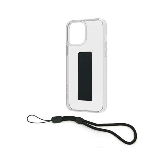 TRANSPARENT SILICON CASE WITH MULTIFUNCTION BLACK STRAP FOR APPLE IPHONE 13